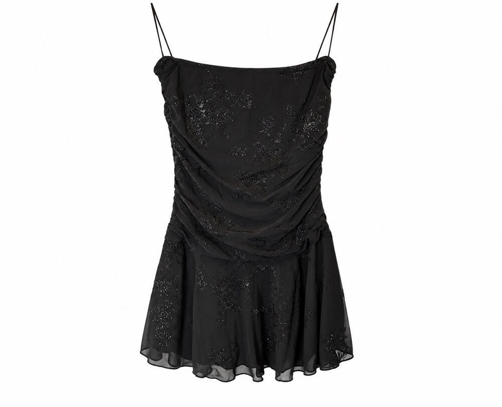 Iris Black Glitter Ruched Strapless Mini Dress Women’s Size Large NWT